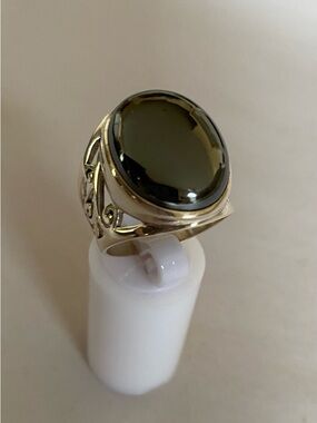 Classic Men's Charcoal Cabochon Sterling Silver .925 Statement Ring Unisex